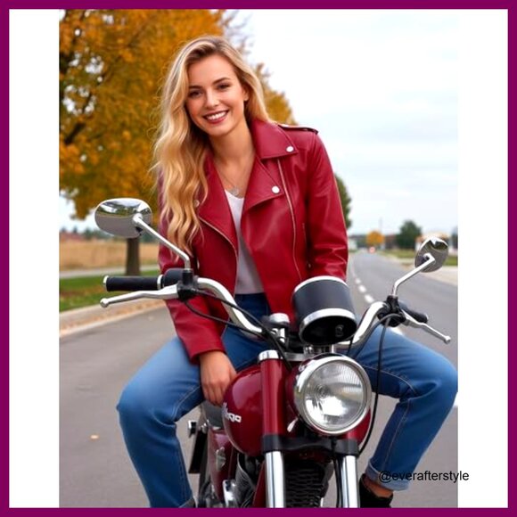 Faux Leather Cropped Moto Jacket Vintage Biker Style Edgy Streetwear - Picture 4 of 7